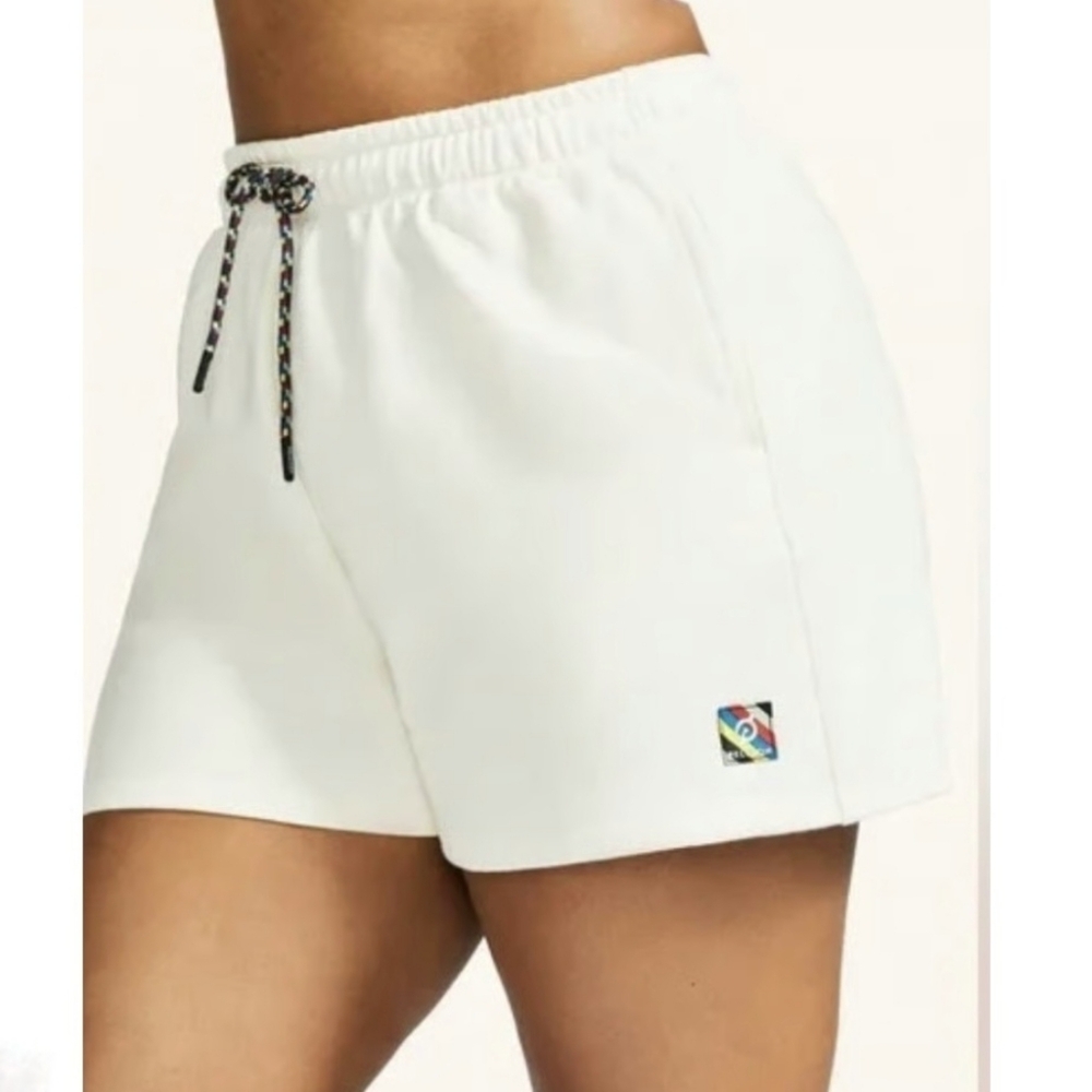 Peloton Together We Go Far French Terry Cloth Cream Sweat Shorts Large